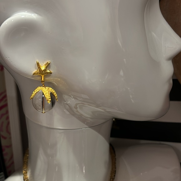 Stunning Vintage Leslie Block Brushed Gold Starfish & Crystal Ball Earrings - Picture 4 of 8